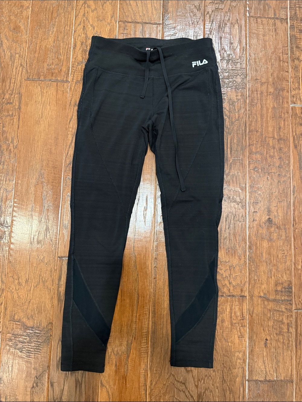FILA Sport Women's Black Athletic Pants, Drawstring Waist, Zipper Pocket On Back
